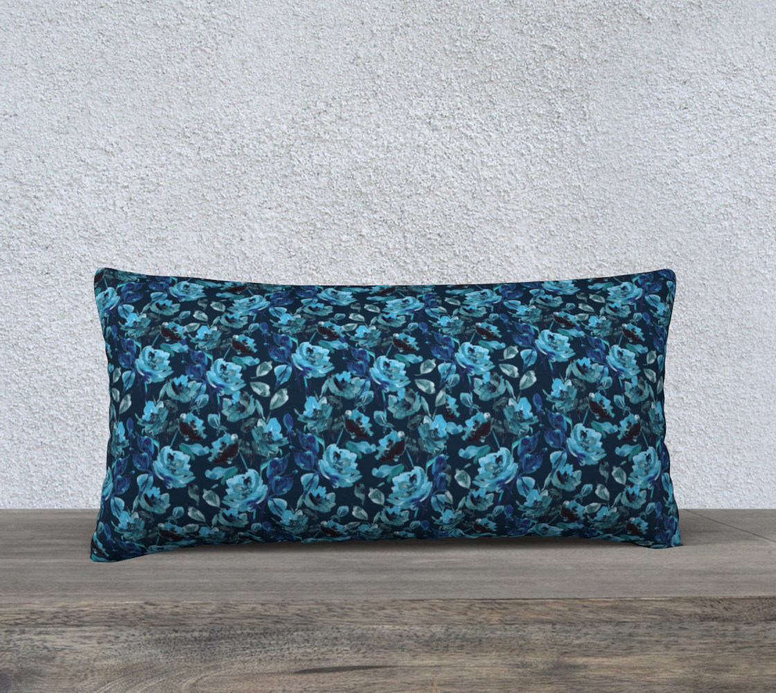 Blue Ink Floral on Indigo Pillow 24x12 3D preview