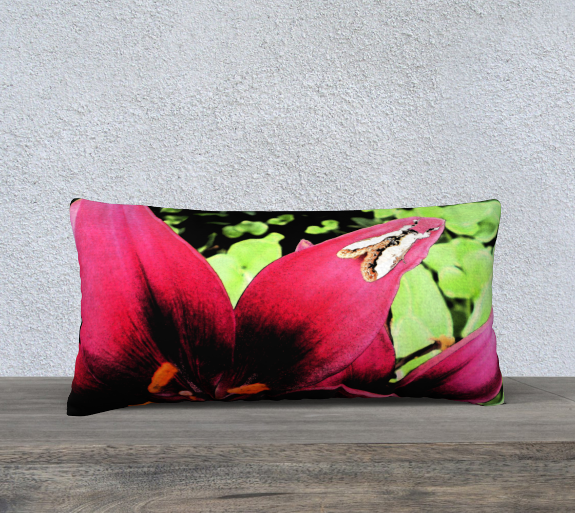 Red Lily & Moth 24"x12" Pillow Case. preview