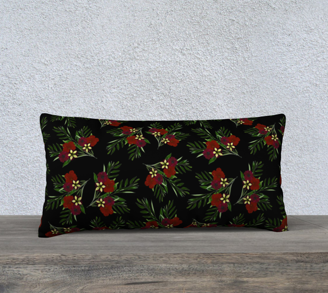 Aperçu de 24x12 Pillow Case * Black Red Green Floral Pillow Covers * Linen*Canvas*Velveteen Decorative Throw Pillows* Red Petunia w/Greenery 