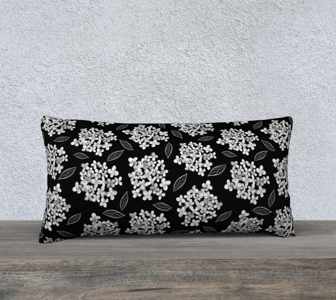 Aperçu de 24x12 Pillow Case * Abstract Floral Pillow Covers * Linen*Velveteen*Canvas Decorative Pillows * White Hydrangea on Black * Pristine
