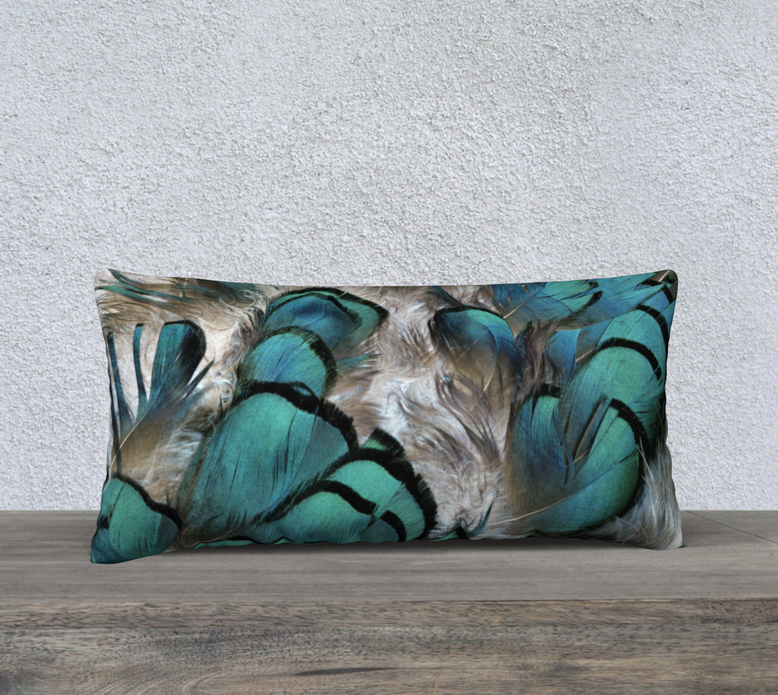 Aperçu 3D de 24x12 Pillow Case * Blue Grey Black Pheasant Feather Print on Velveteen*Canvas*Linen Decorative Pillow Covers