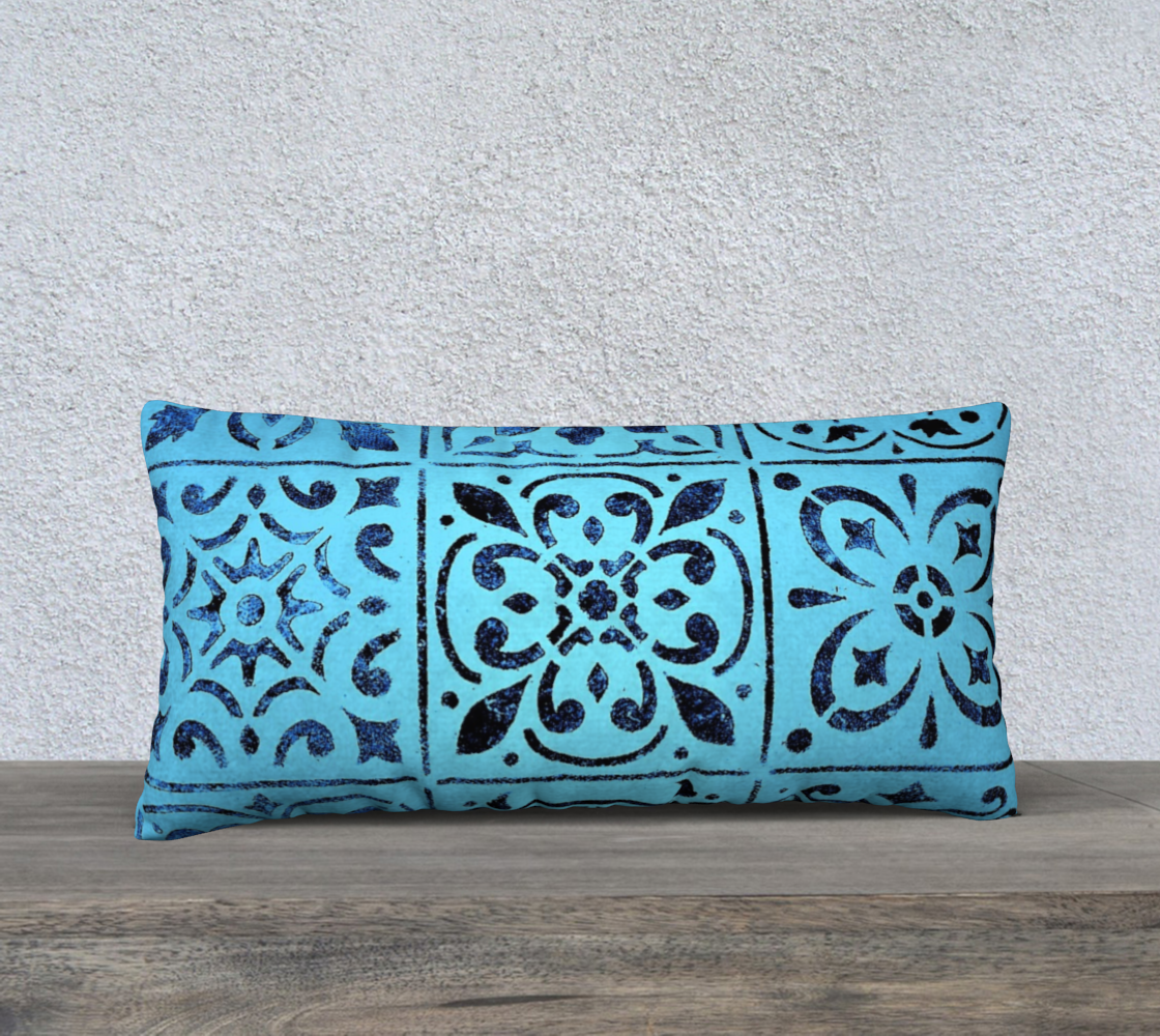 Aperçu de 24x12 Pillow Case * Blue Abstract Geometric Moroccan Tile Print * Canvas* Linen* Velveteen Decorative Pillowcase