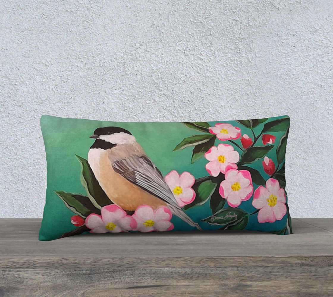 Apple Blossom Chickadee Mirrored 24inX14in Pillow Case preview