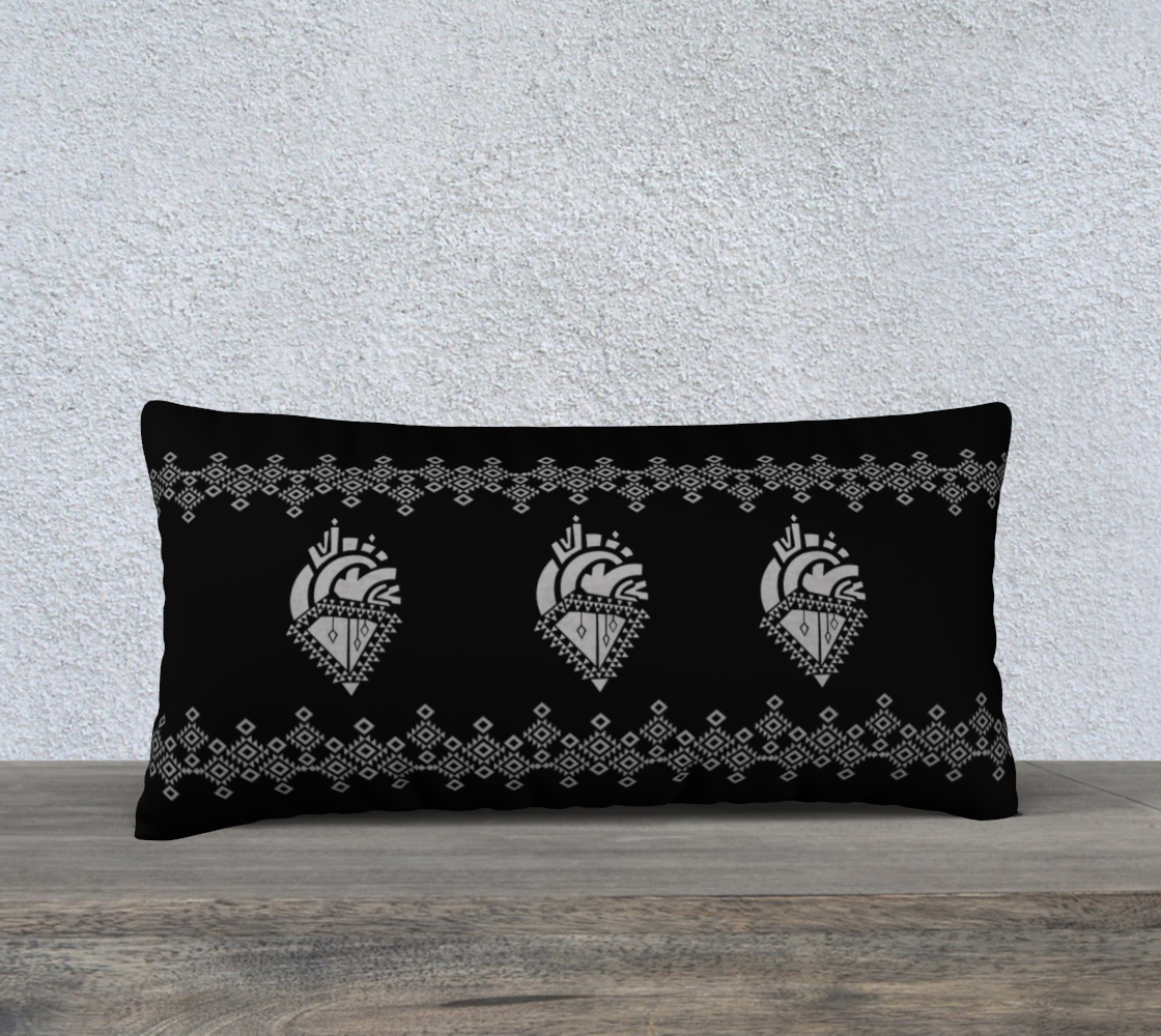 3 Aztec Hearts in Borders 24" x 12" pillow case Black Grey preview