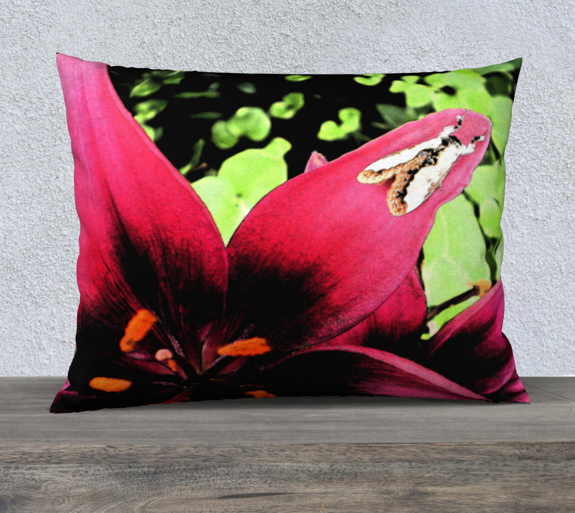 Red Lily & Moth 26"x20" Pillow Case. preview