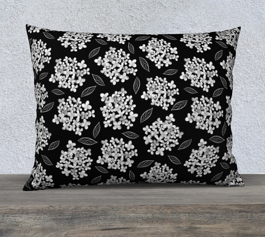 26x20 Pillow Case * Abstract Floral Pillow Covers * Linen*Velveteen*Canvas Decorative Pillows * White Hydrangea on Black * Pristine  preview