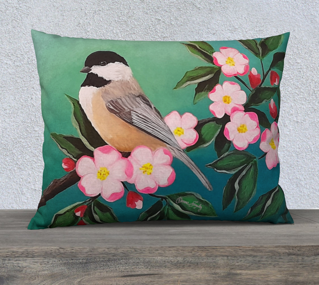 Apple Blossom Chickadee Mirrored 26inX20in Pillow Case preview