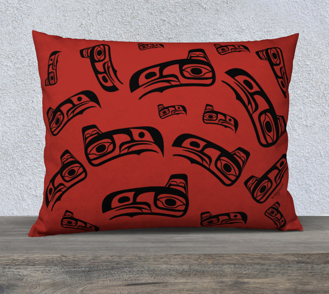 Tlingit Eagle Raven Large Pillow Case Red & Black preview