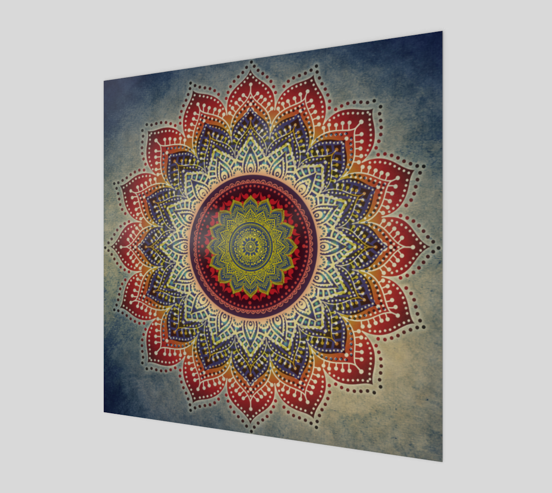 India Folk Art Lotus Mandala - Bohemian Blue Red preview