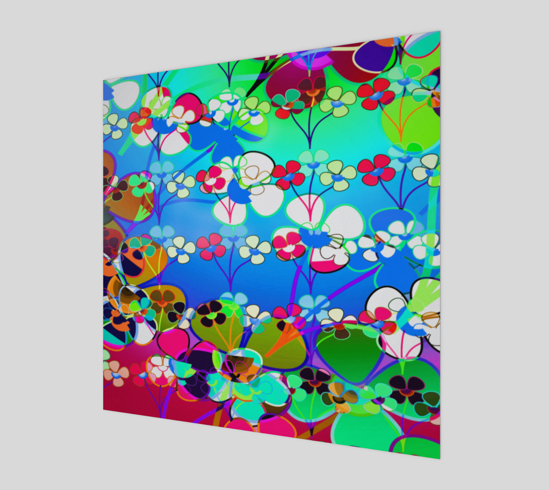 Aperçu de Abstract Colorful Flower Blue Background Art Art Print, AWSD 