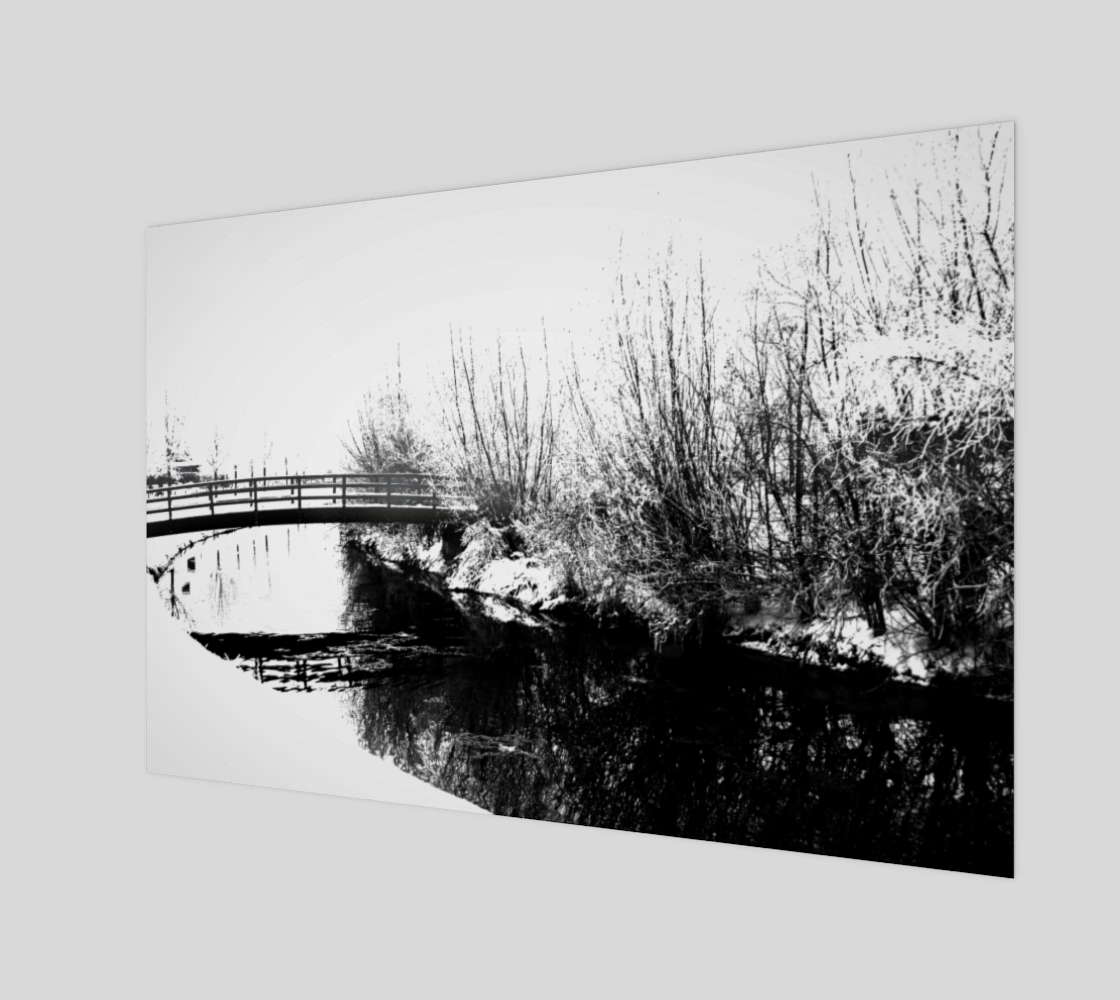 Bridge and Stream Winter Scene Wood Print preview