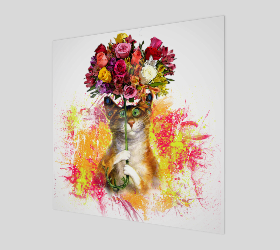 A cat with a huge bouquet of flowers. Bright colors preview