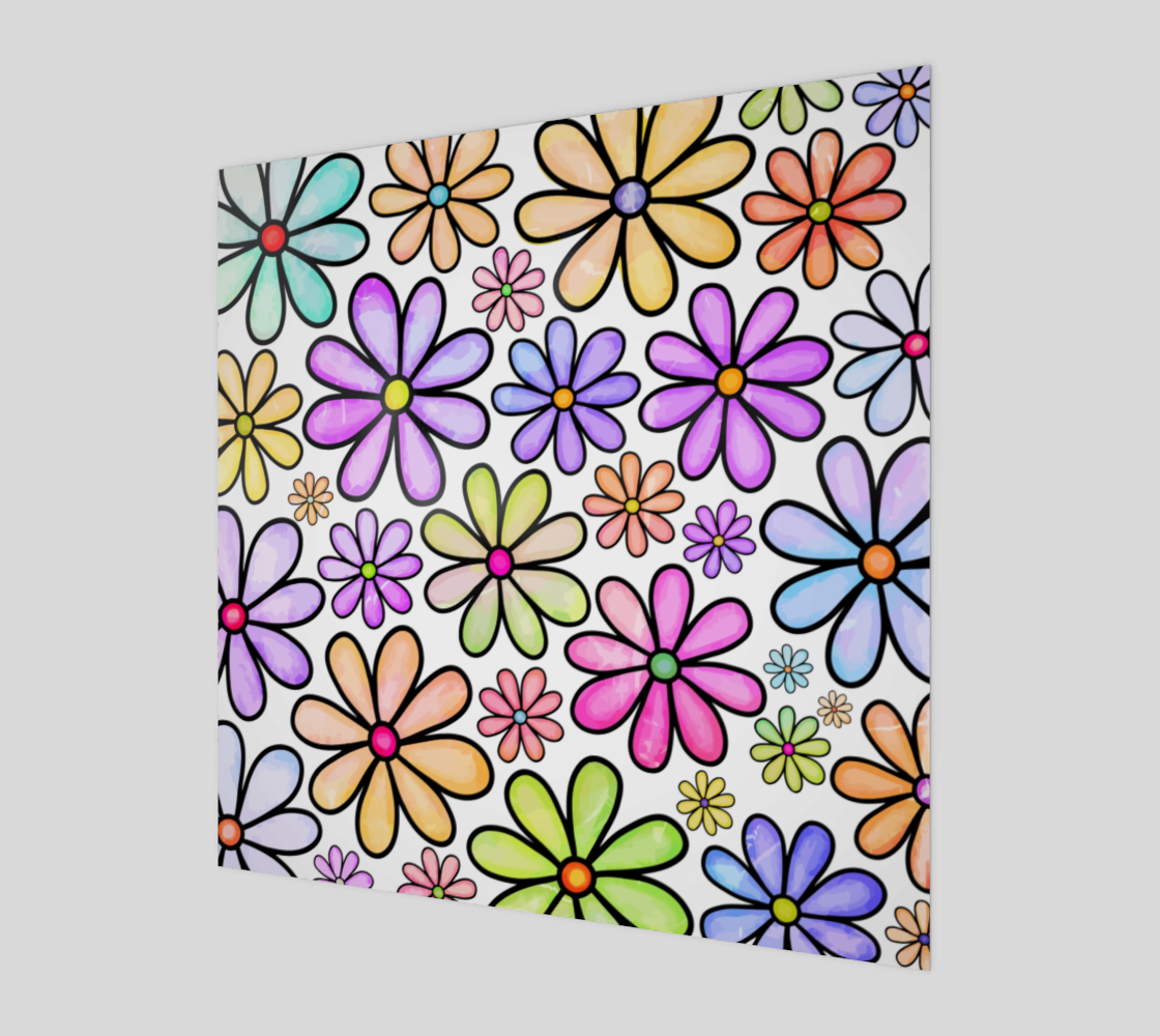 Watercolor Rainbow Doodle Daisy Flower Pattern preview #1