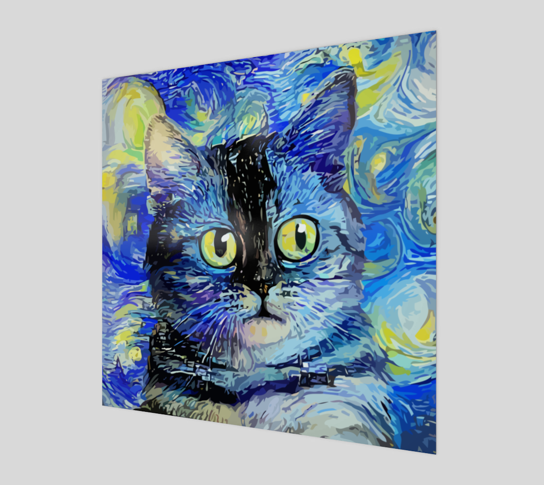 Impressionist Style Starry Night Tabby Cat Portrait Painting preview