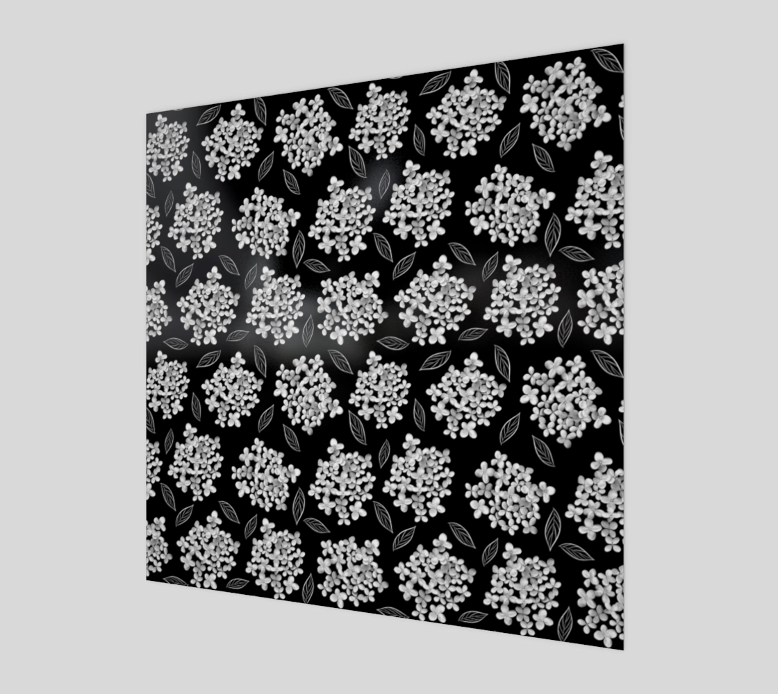Wood Print *  Wall Hanging*Flower Wall Art*Black White Leaves Wood Canvas* White Hydrangea * Pristine Miniature #2