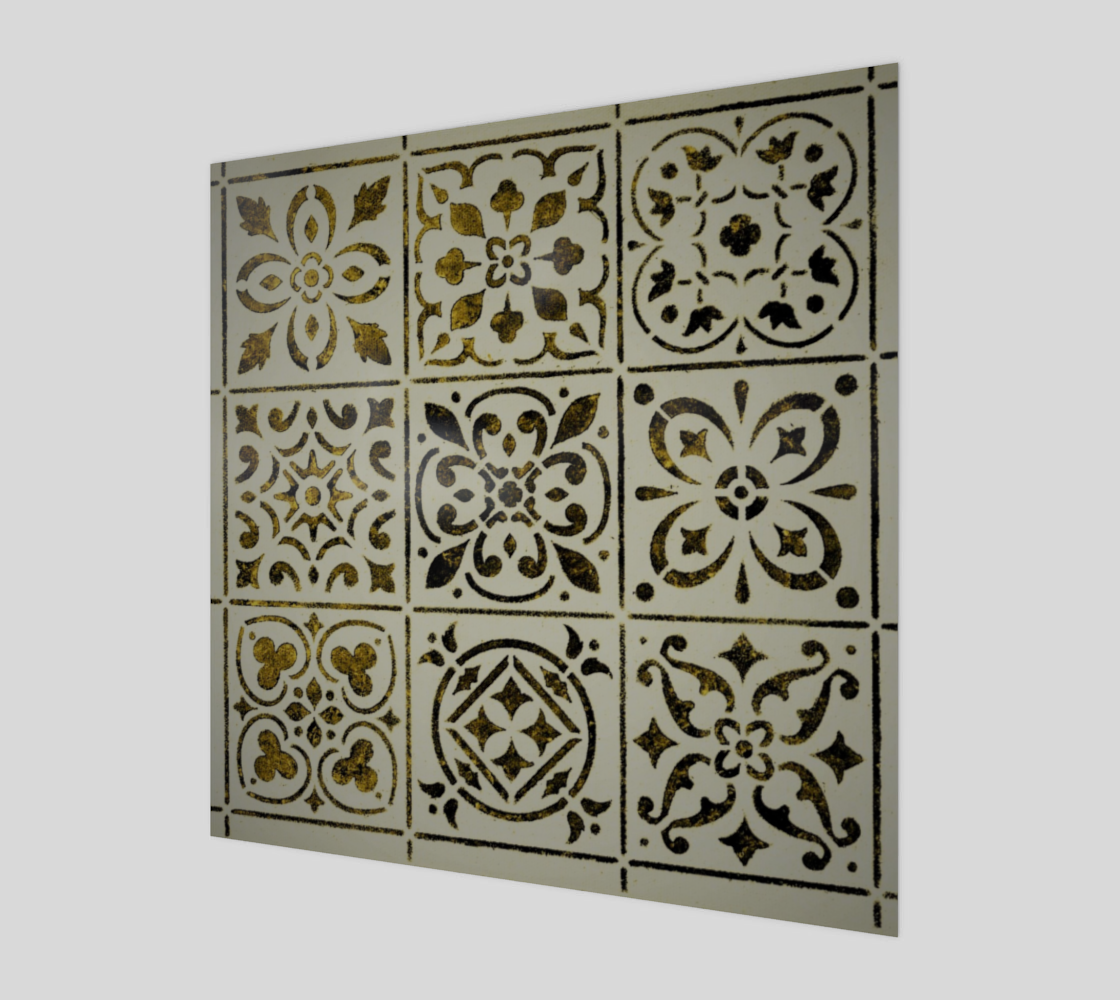 Wood Print * Gold Black White Moroccan Tile Print on Birch Wood Canvas * Geometric Pattern Design preview