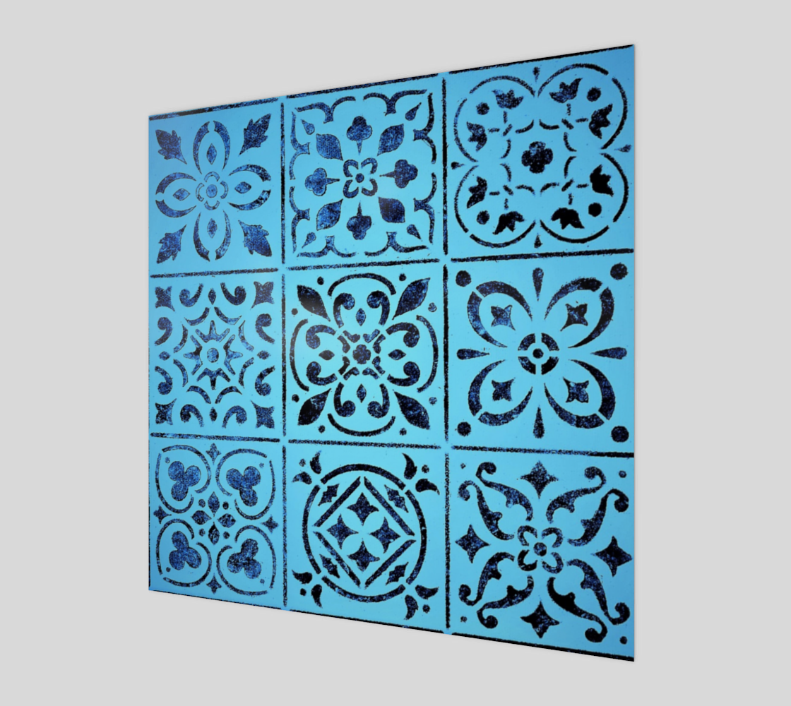 Wood Print * Blue Moroccan Tile Print Birch Wood Canvas * Abstract Geometric Ready To Hang  3D preview