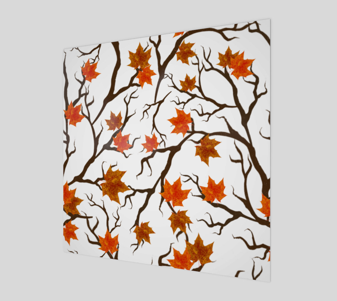 Aperçu de Wood Print * Rustic Leaves on Branches * Birch Wood Canvas Wall Art * Autumn  #1