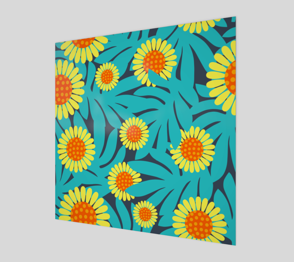 Yellow and Teal Tropical Floral Leaf Pattern preview