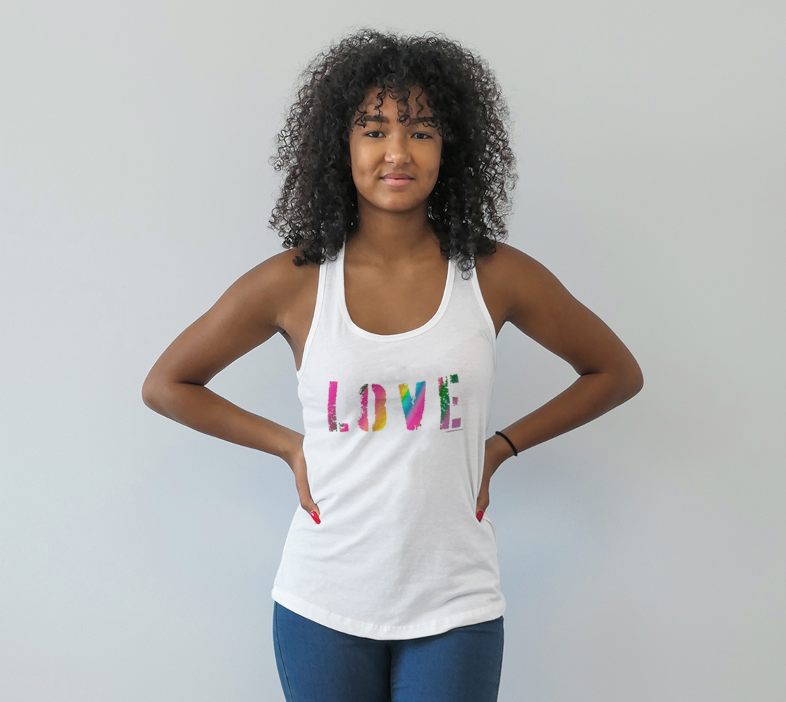 LOVE Pride Rainbow Ombre Text on Racerback Tank Top Women's by VCD © preview