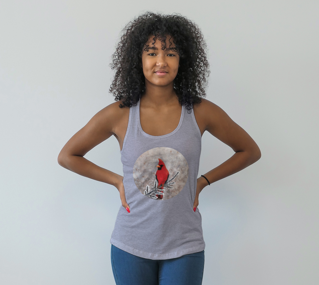 The red cardinal in winter Racerback Tank Top preview