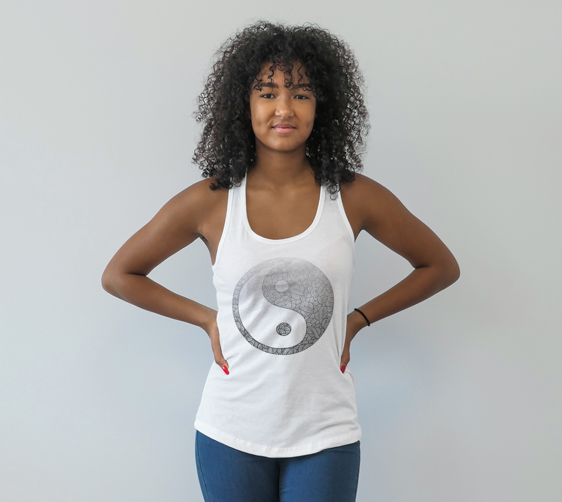 Aperçu de Gradient black and white swirls doodles Yin Yang Racerback Tank Top #1