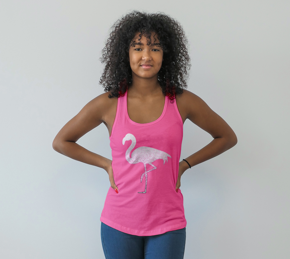 Gradient pink and white swirls doodles flamingo Racerback Tank Top preview