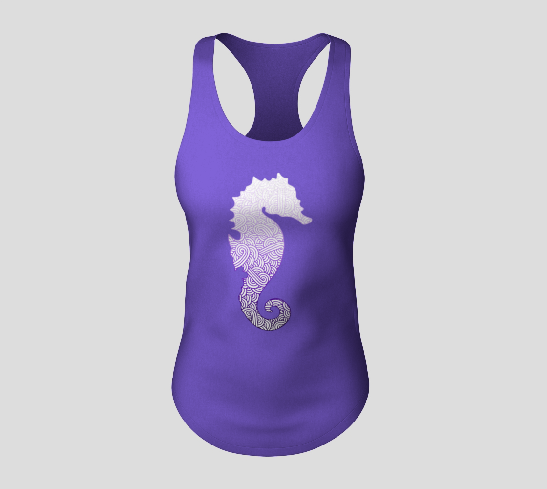 Gradient purple and white swirls doodles seahorse Racerback Tank Top Miniature #4