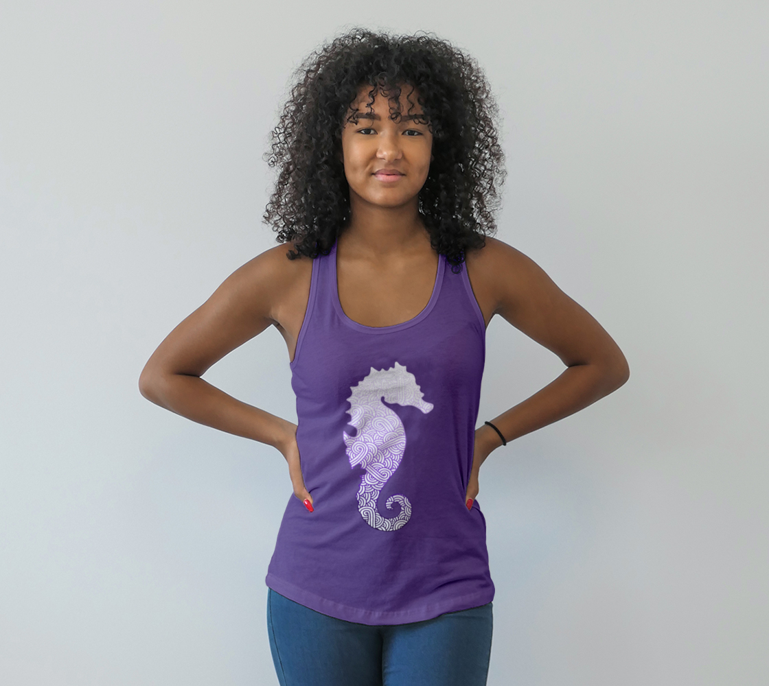 Aperçu de Gradient purple and white swirls doodles seahorse Racerback Tank Top #1