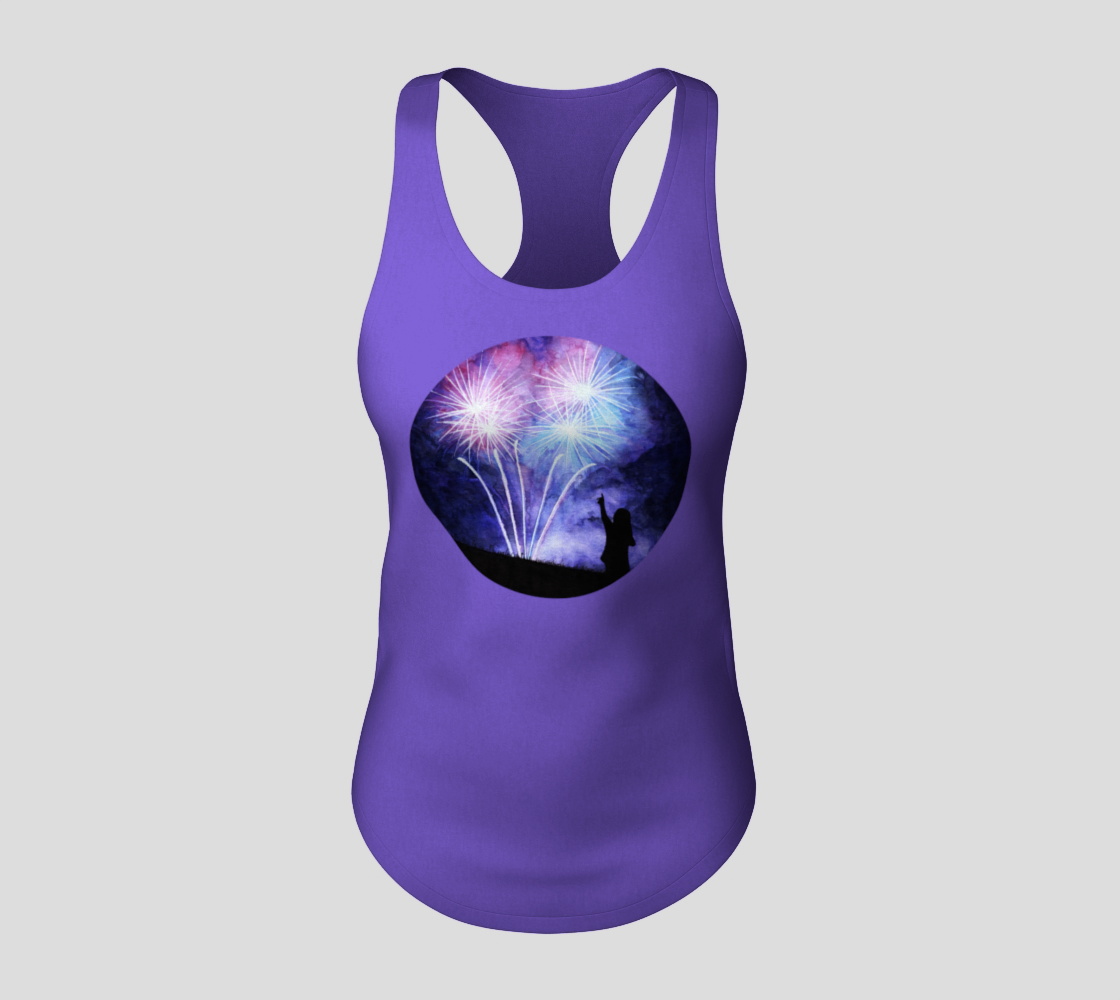 Blue and pink fireworks Racerback Tank Top preview #3
