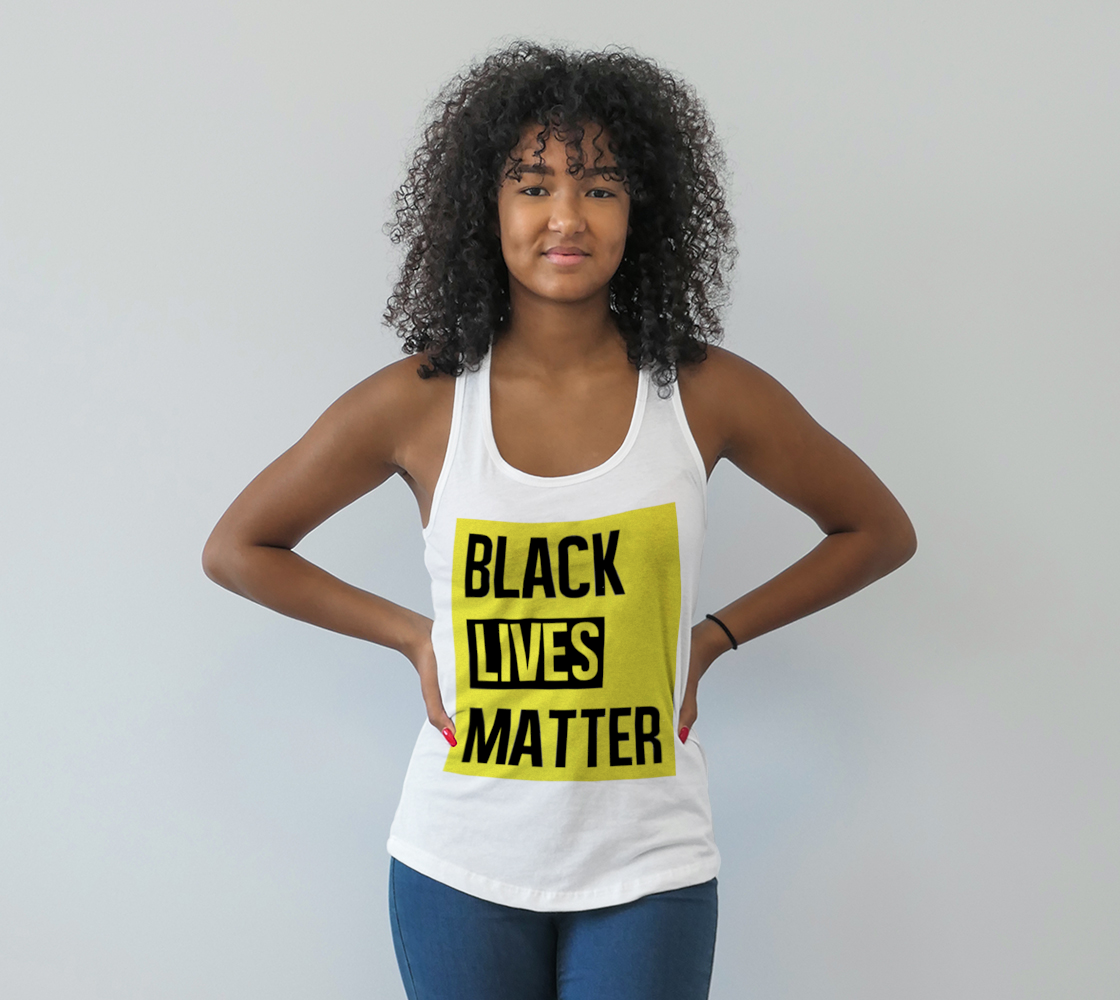 Aperçu de Black Lives Matter Bold Quote Yellow Background Racerback Tank Top, AWSDG