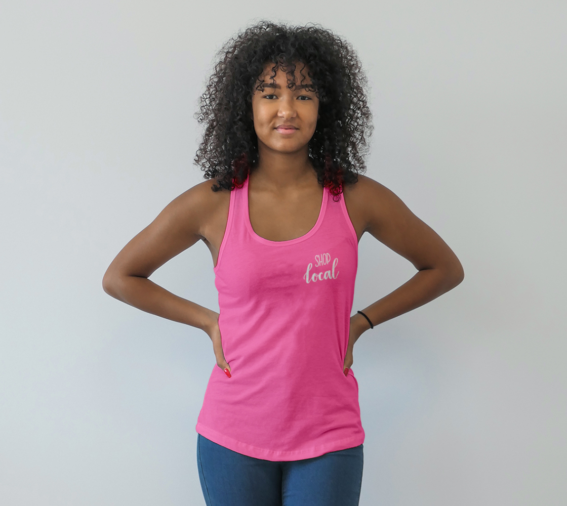 Shop Local - pink tank, white lettering preview