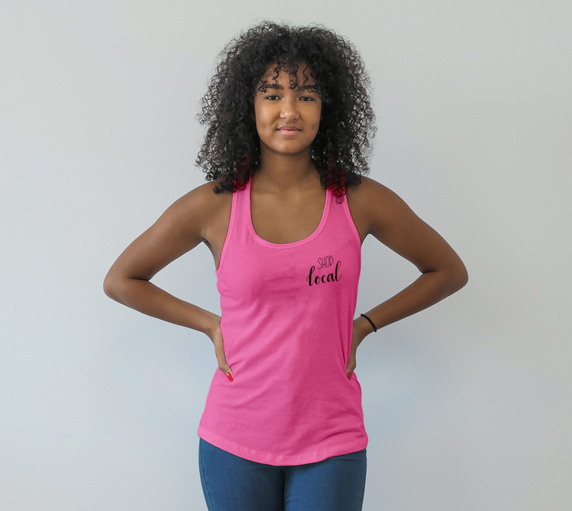 Shop Local - pink tank, black lettering preview