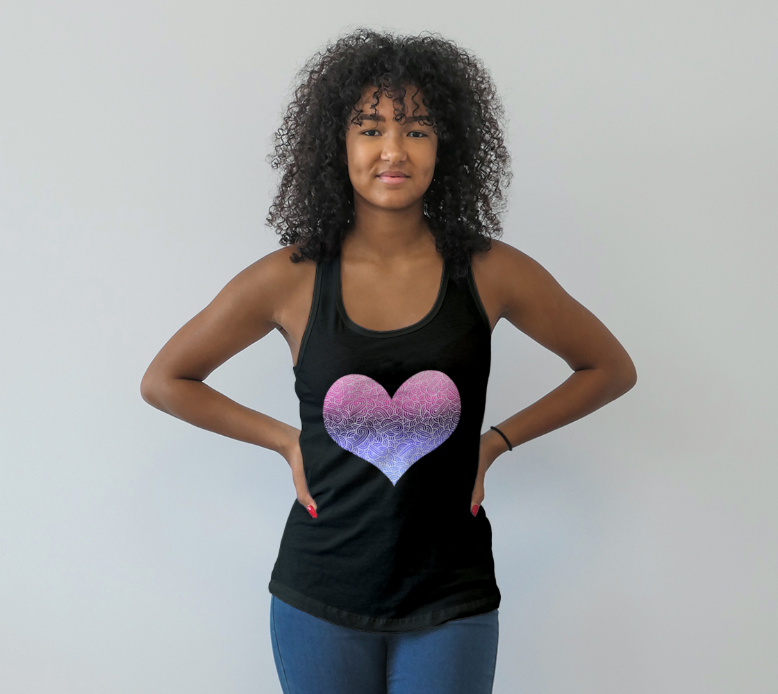 Ombré omnisexual flag and white swirls doodles heart Racerback Tank Top preview