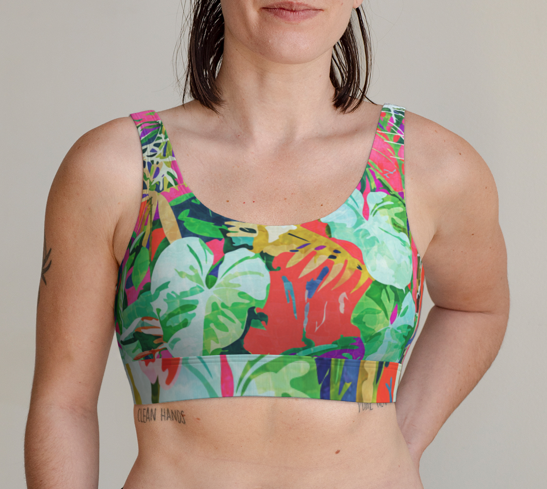 Find Me Where The Tropical Things Are | Jungle Botanical Palm Colorful Painting Scoop Bralette aperçu