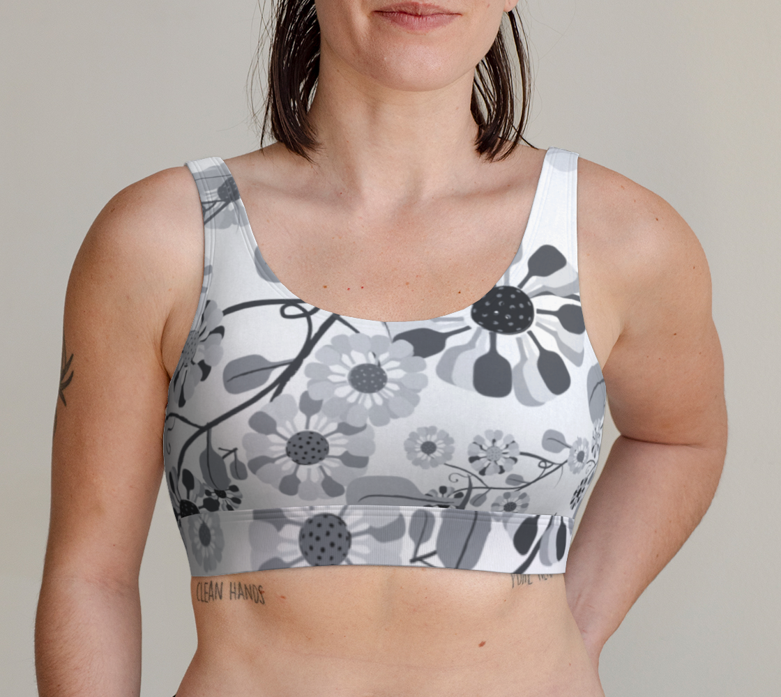 Pickleball Flowers, grey and white, bralette preview