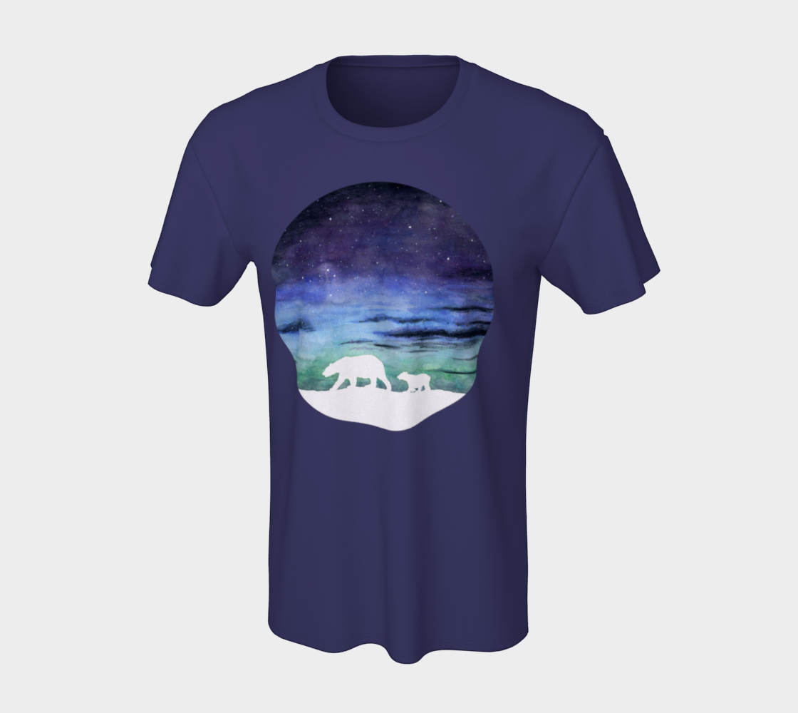 Aperçu de Aurora borealis and polar bears (white version) Unisex Tee #7