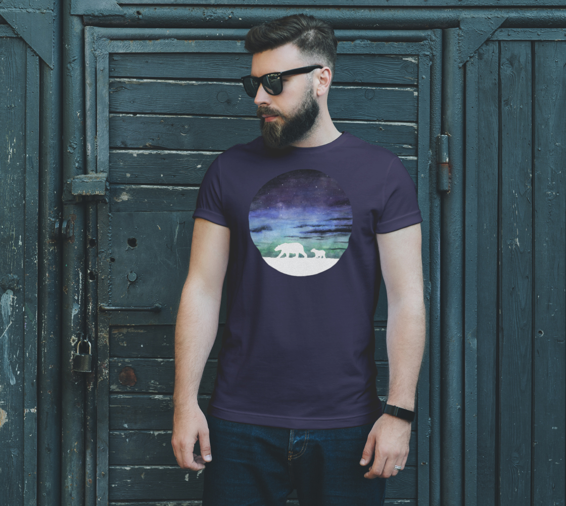 Aperçu de Aurora borealis and polar bears (white version) Unisex Tee #2