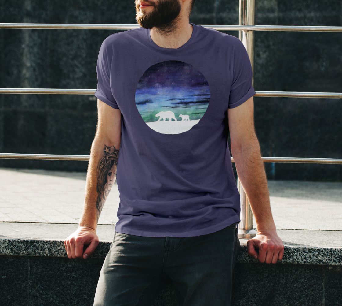 Aperçu de Aurora borealis and polar bears (white version) Unisex Tee #3