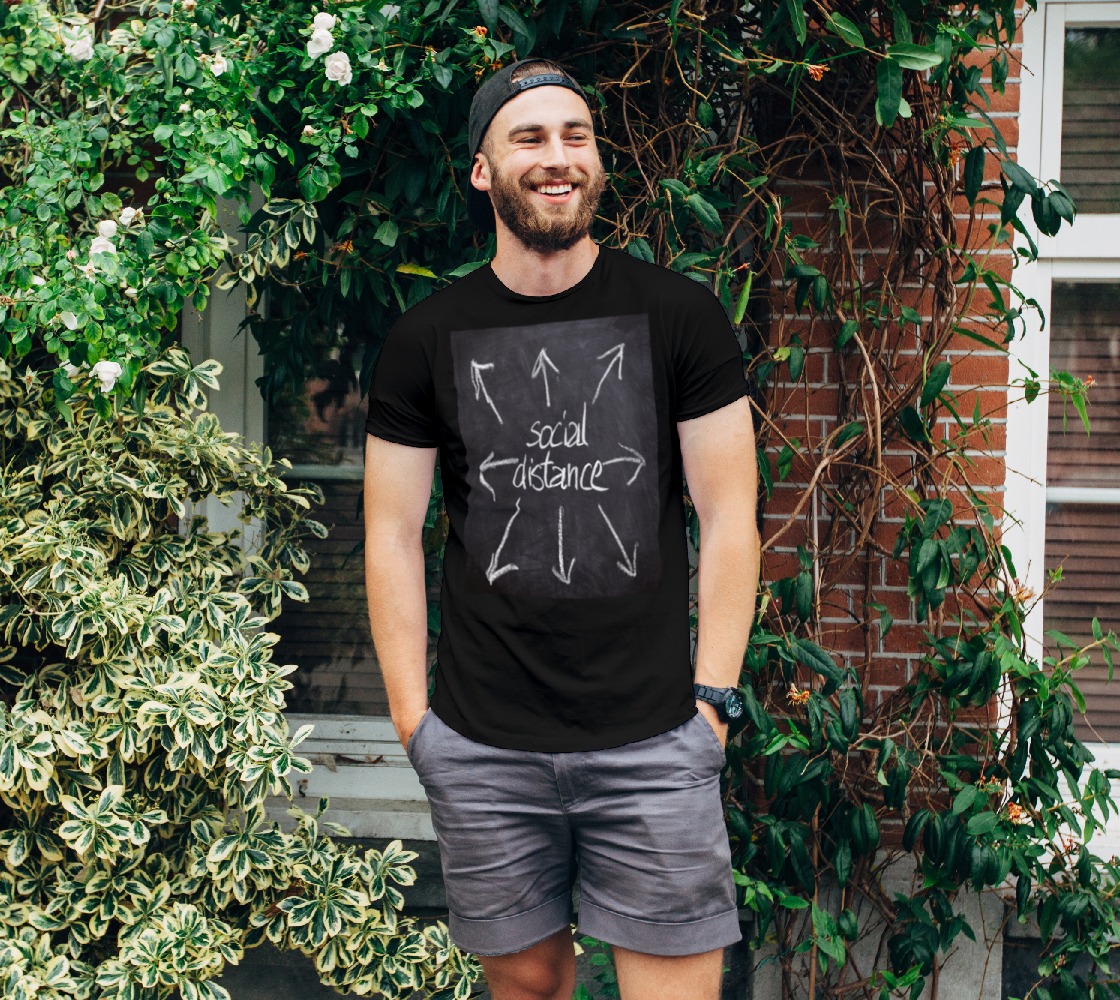 Social Distance Words & Arrows on Black Chalkboard Unisex T-Shirt, AOWSGD preview