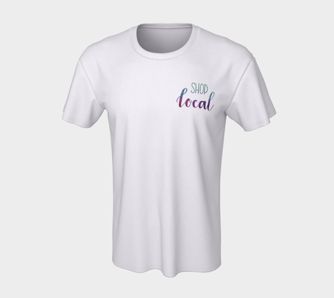 Shop Local - white unisex tee with multicolour lettering preview #7