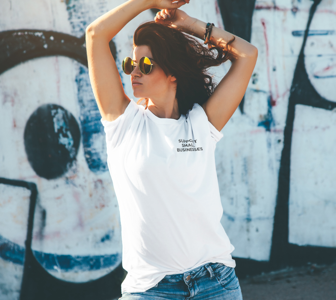 Support Small Businesses - white unisex tee with black text preview #4