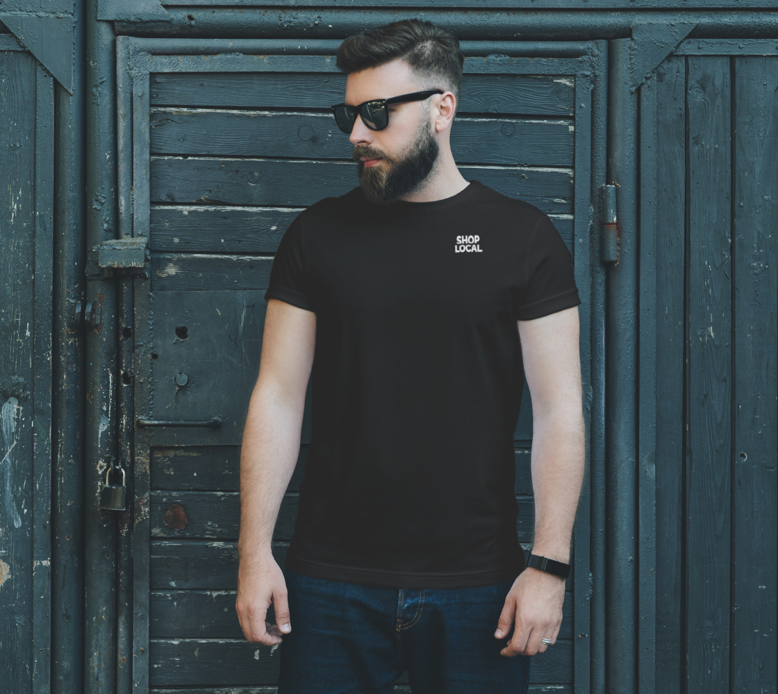 Shop Local - dark unisex tee, white text (sample: black) preview #2