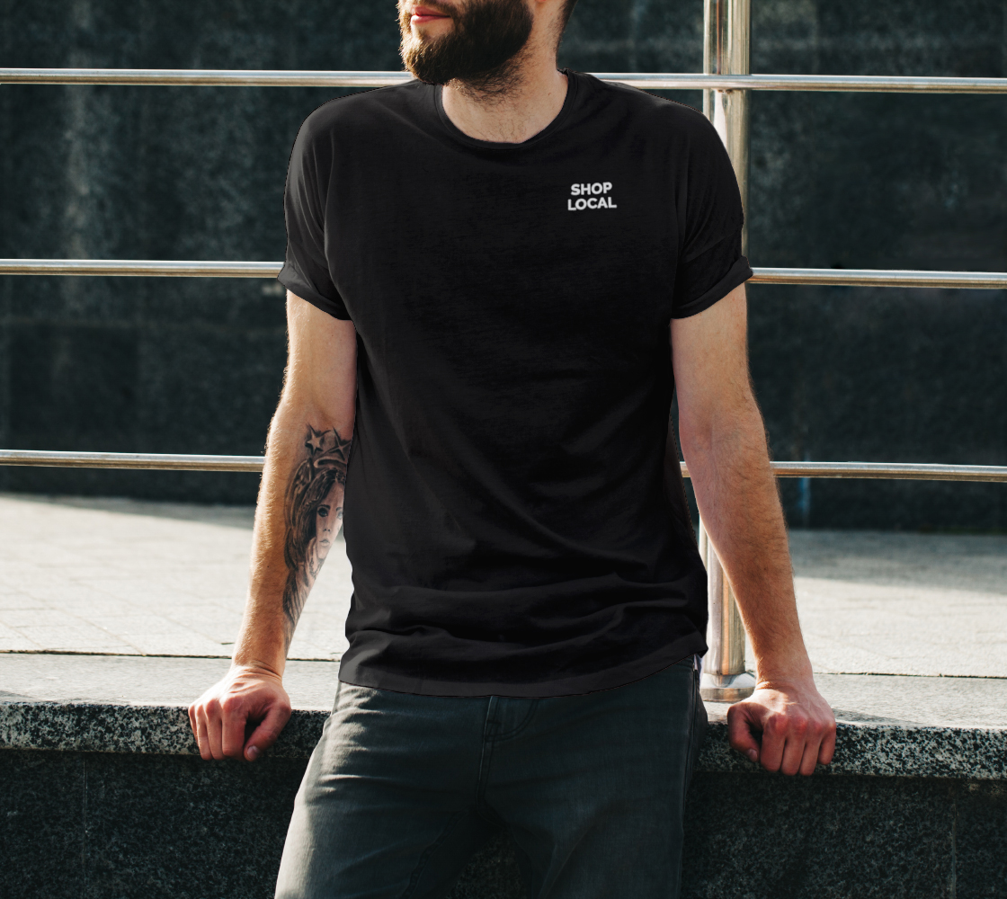 Shop Local - dark unisex tee, white text (sample: black) preview #3