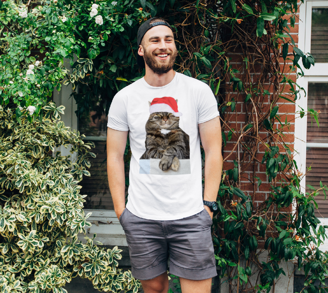 Aperçu de Christmas Cat Photo in Santa Hat T-Shirt, AWSD