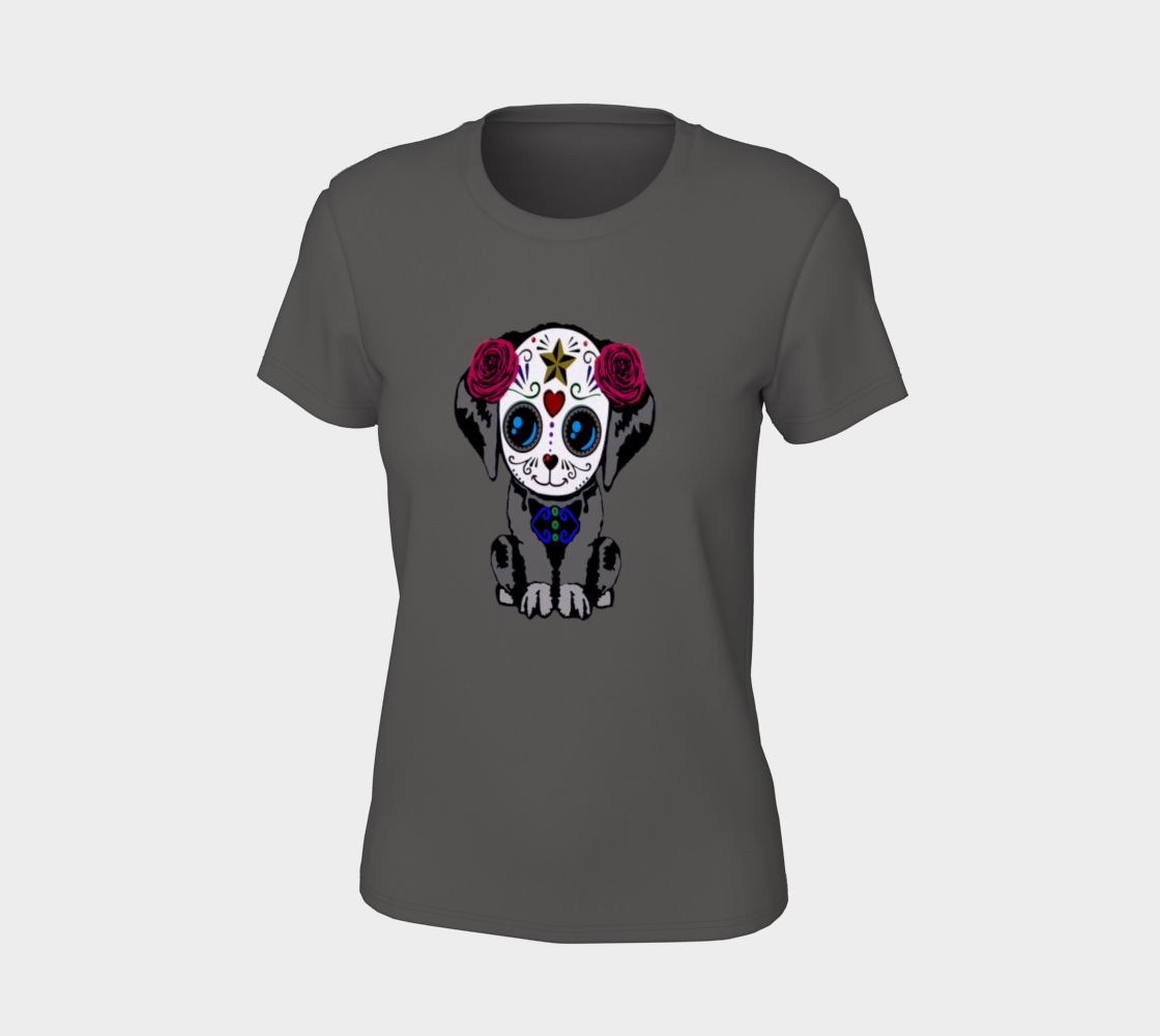 Sugar Skull Puppy Fitted T-Shirts For Women preview #7