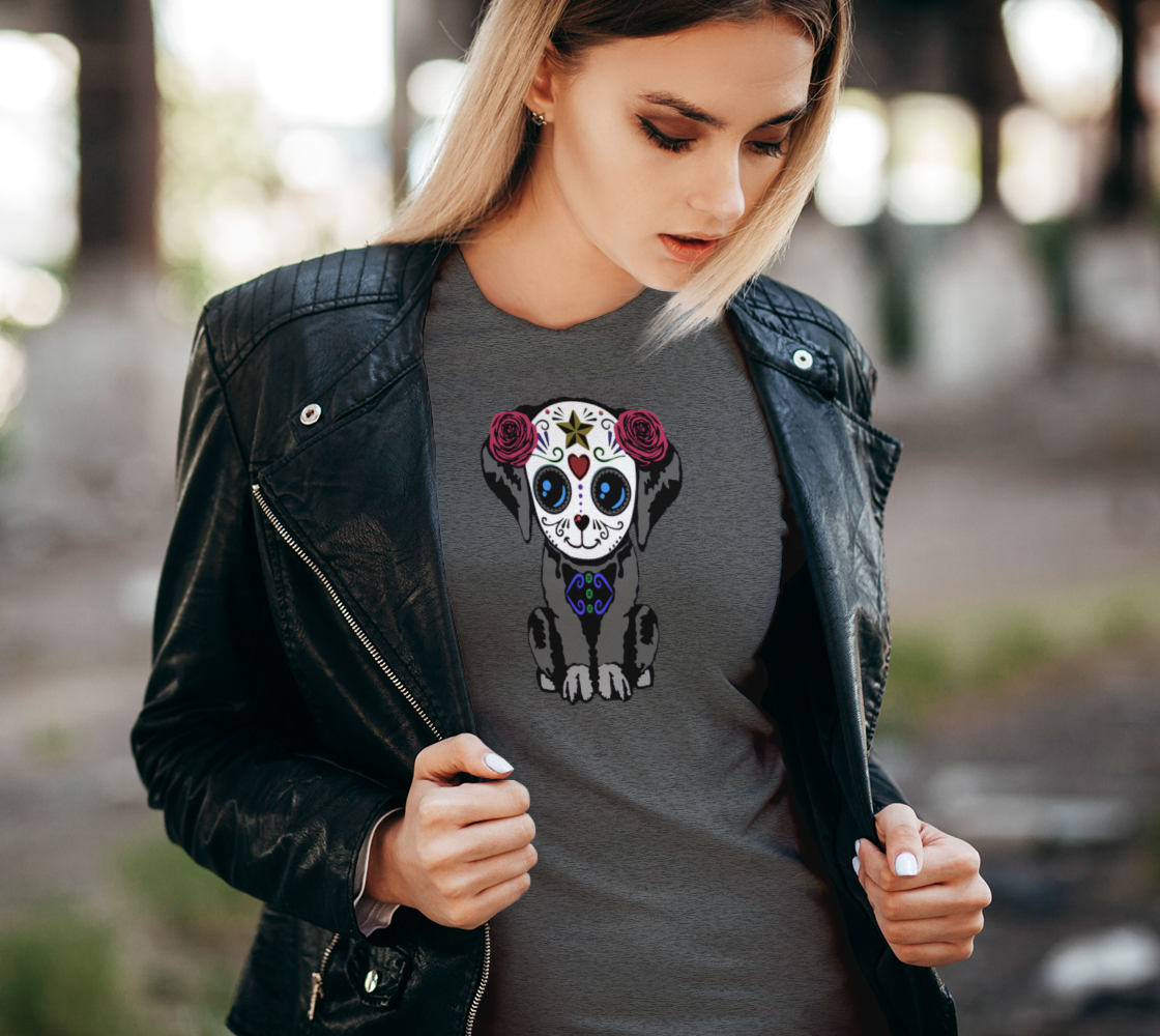 Sugar Skull Puppy Fitted T-Shirts For Women preview #2