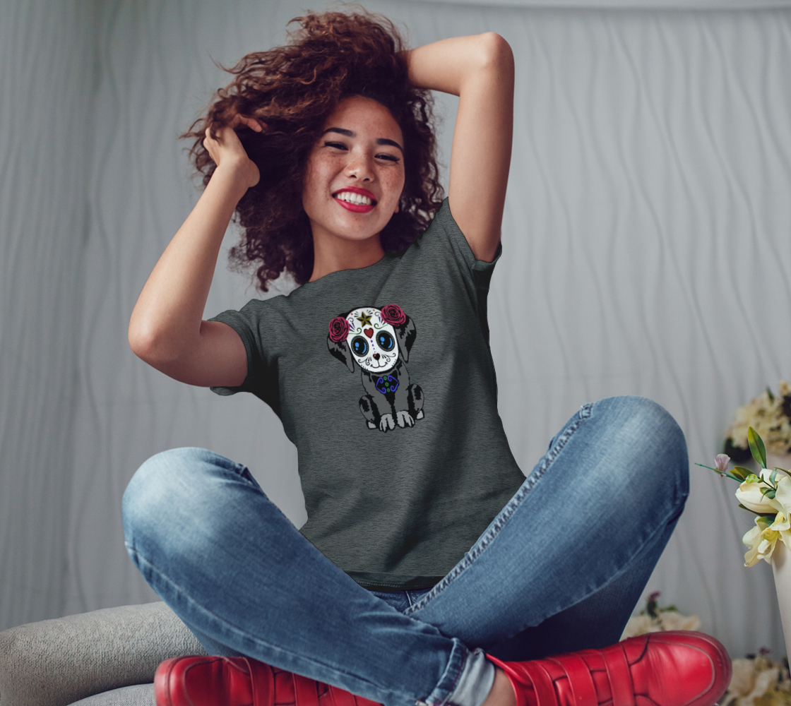 Sugar Skull Puppy Fitted T-Shirts For Women preview #3