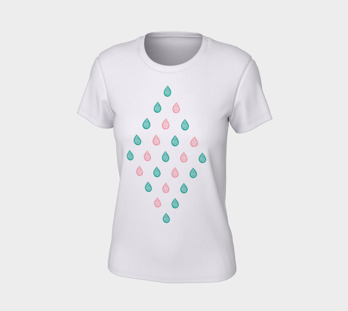 Teal blue and coral pink raindrops Women's Tee preview #7