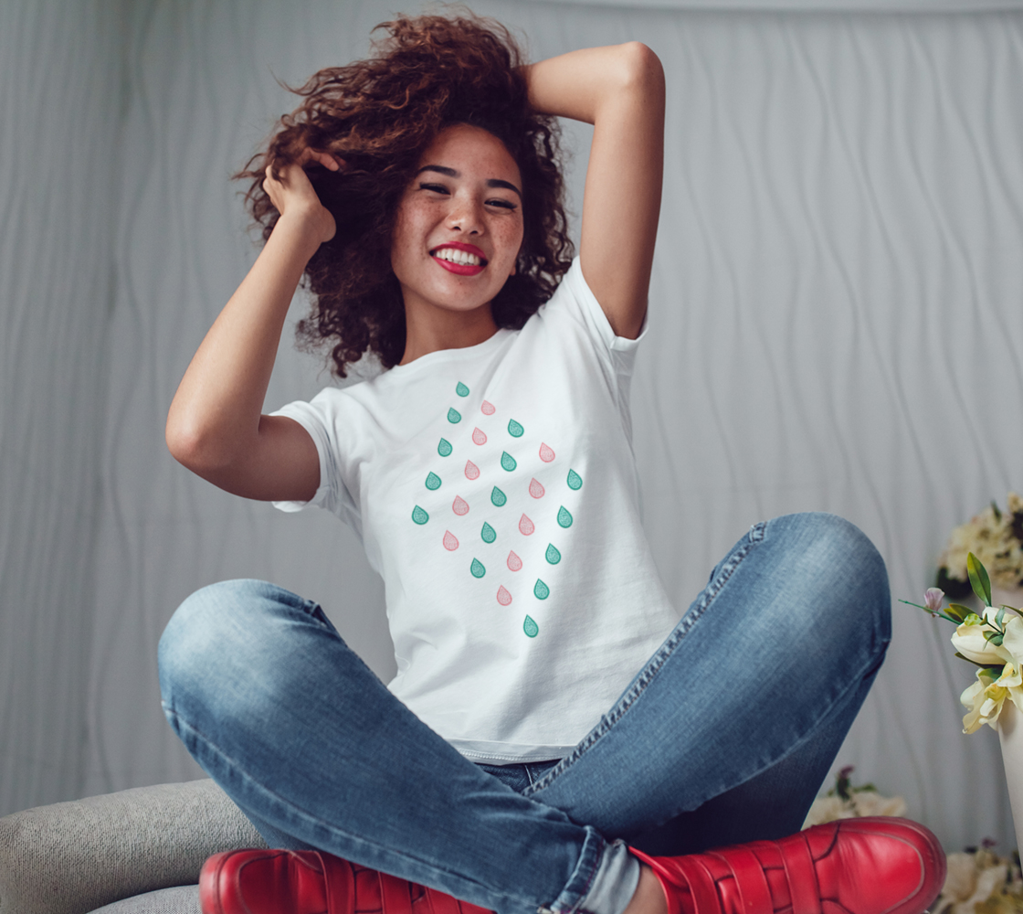 Teal blue and coral pink raindrops Women's Tee preview #3